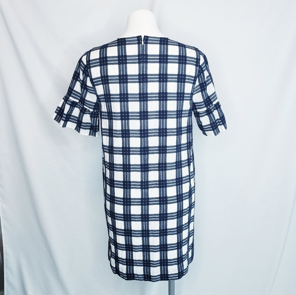 NWT Madewell Leighton Bell Sleeve Dress Navy White Plaid Size 6 - Picture 5 of 12